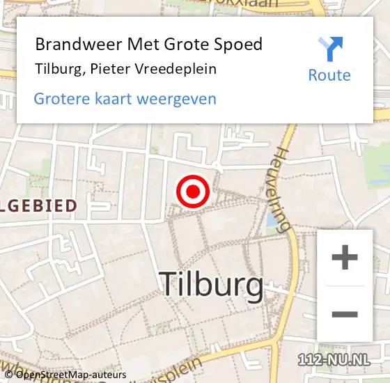 Locatie op kaart van de 112 melding: Brandweer Met Grote Spoed Naar Tilburg, Pieter Vreedeplein op 21 december 2023 17:02