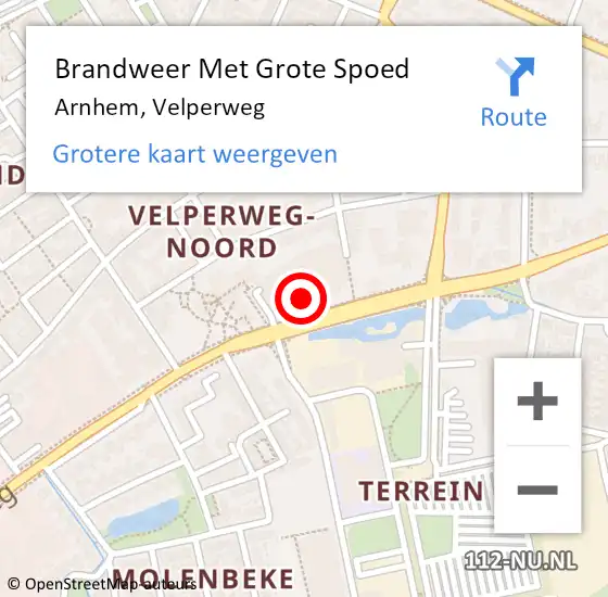 Locatie op kaart van de 112 melding: Brandweer Met Grote Spoed Naar Arnhem, Velperweg op 21 december 2023 17:12