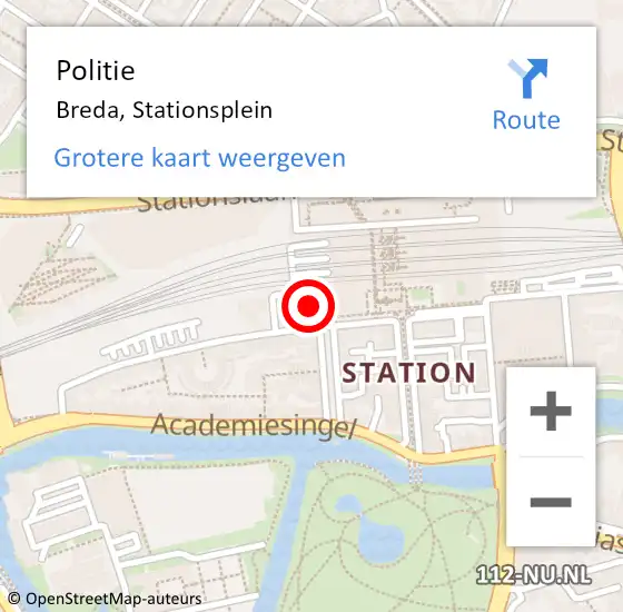 Locatie op kaart van de 112 melding: Politie Breda, Stationsplein op 21 december 2023 17:20