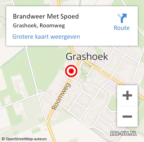 Locatie op kaart van de 112 melding: Brandweer Met Spoed Naar Grashoek, Roomweg op 21 december 2023 17:44