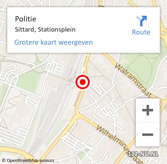 Locatie op kaart van de 112 melding: Politie Sittard, Stationsplein op 21 december 2023 17:49