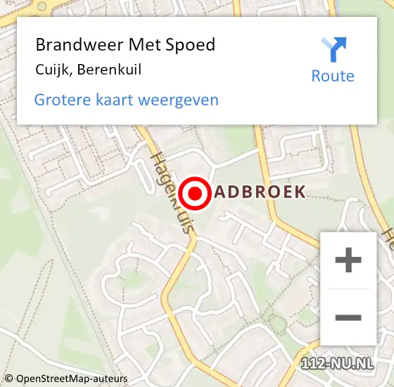 Locatie op kaart van de 112 melding: Brandweer Met Spoed Naar Cuijk, Berenkuil op 21 december 2023 17:57