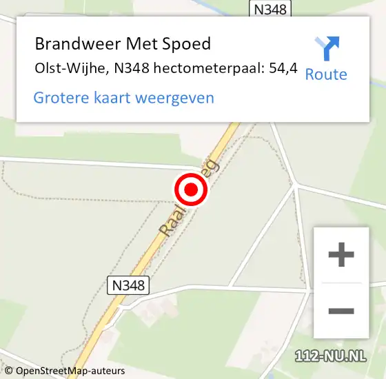 Locatie op kaart van de 112 melding: Brandweer Met Spoed Naar Olst-Wijhe, N348 hectometerpaal: 54,4 op 21 december 2023 18:08