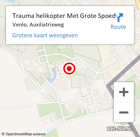 Locatie op kaart van de 112 melding: Trauma helikopter Met Grote Spoed Naar Venlo, Auxiliatrixweg op 21 december 2023 18:09