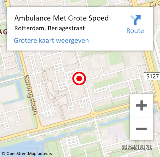 Locatie op kaart van de 112 melding: Ambulance Met Grote Spoed Naar Rotterdam, Berlagestraat op 21 december 2023 18:12
