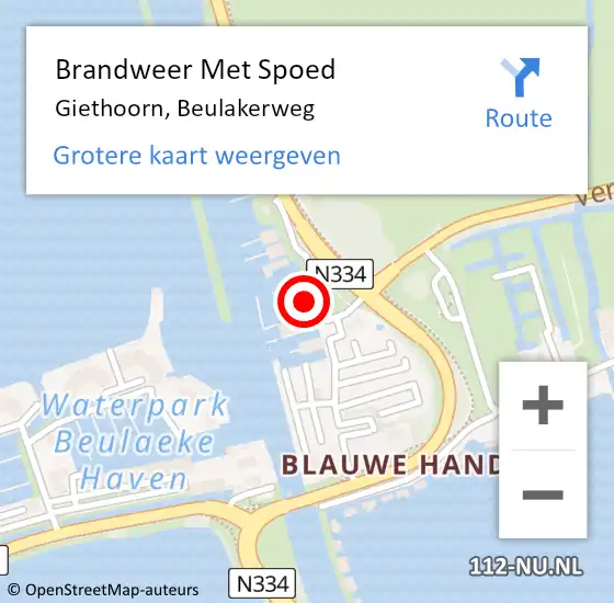 Locatie op kaart van de 112 melding: Brandweer Met Spoed Naar Giethoorn, Beulakerweg op 21 december 2023 18:23