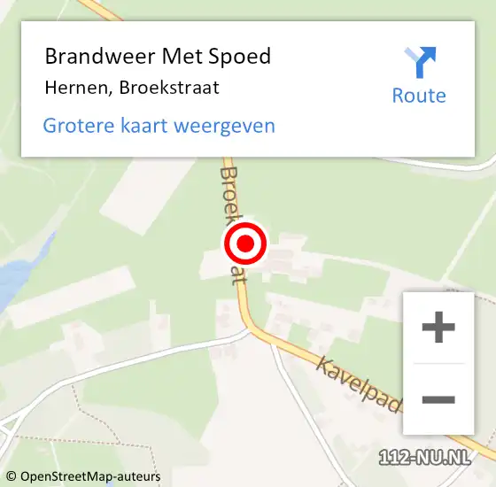 Locatie op kaart van de 112 melding: Brandweer Met Spoed Naar Hernen, Broekstraat op 21 december 2023 18:30