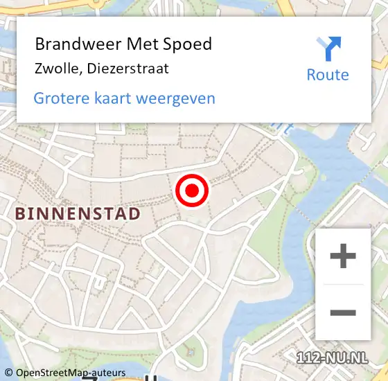 Locatie op kaart van de 112 melding: Brandweer Met Spoed Naar Zwolle, Diezerstraat op 21 december 2023 18:40