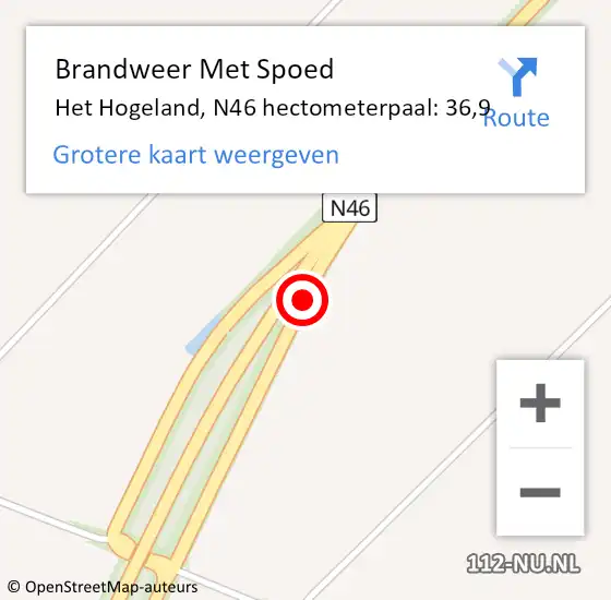 Locatie op kaart van de 112 melding: Brandweer Met Spoed Naar Het Hogeland, N46 hectometerpaal: 36,9 op 21 december 2023 18:46