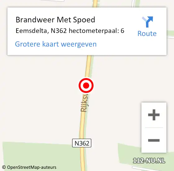 Locatie op kaart van de 112 melding: Brandweer Met Spoed Naar Eemsdelta, N362 hectometerpaal: 6 op 21 december 2023 18:55