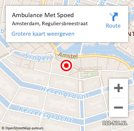 Locatie op kaart van de 112 melding: Ambulance Met Spoed Naar Amsterdam, Reguliersbreestraat op 21 december 2023 18:58