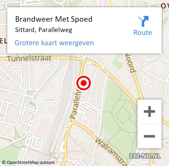 Locatie op kaart van de 112 melding: Brandweer Met Spoed Naar Sittard, Parallelweg op 21 december 2023 20:00