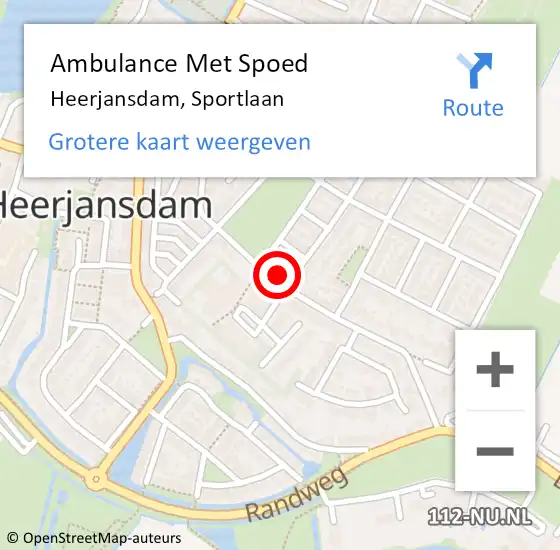 Locatie op kaart van de 112 melding: Ambulance Met Spoed Naar Heerjansdam, Sportlaan op 21 december 2023 20:08