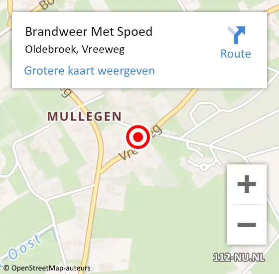 Locatie op kaart van de 112 melding: Brandweer Met Spoed Naar Oldebroek, Vreeweg op 21 december 2023 20:25