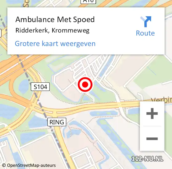 Locatie op kaart van de 112 melding: Ambulance Met Spoed Naar Ridderkerk, Krommeweg op 21 december 2023 21:03