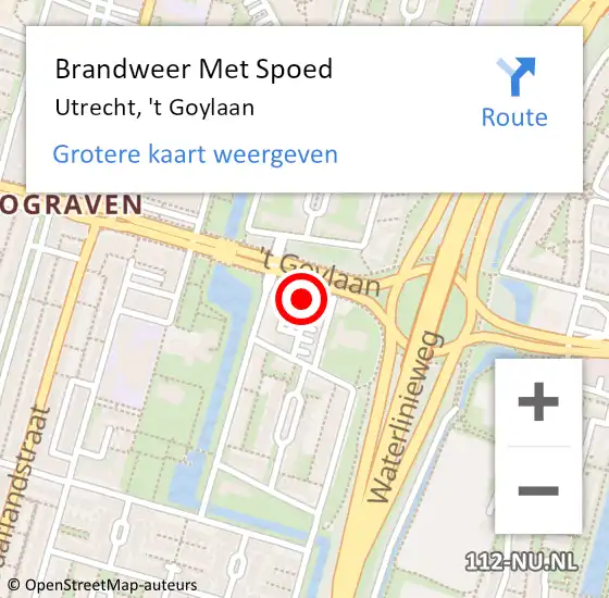 Locatie op kaart van de 112 melding: Brandweer Met Spoed Naar Utrecht, 't Goylaan op 21 december 2023 21:09