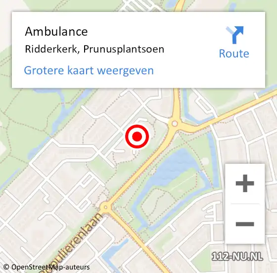 Locatie op kaart van de 112 melding: Ambulance Ridderkerk, Prunusplantsoen op 21 december 2023 21:36