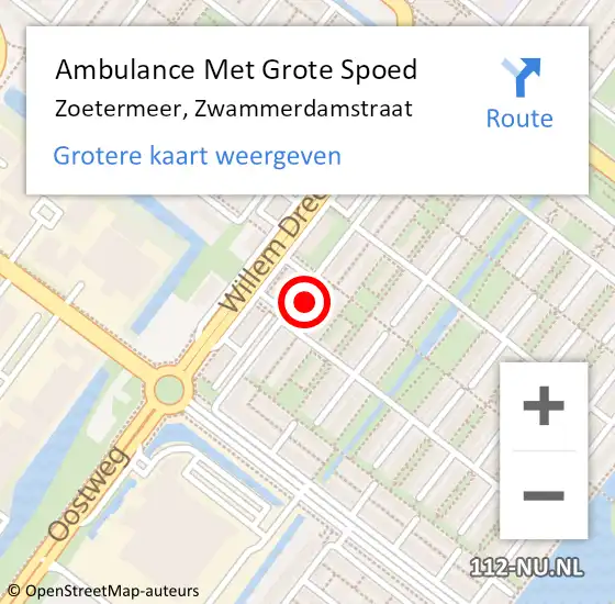 Locatie op kaart van de 112 melding: Ambulance Met Grote Spoed Naar Zoetermeer, Zwammerdamstraat op 22 december 2023 02:06