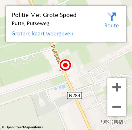 Locatie op kaart van de 112 melding: Politie Met Grote Spoed Naar Putte, Putseweg op 22 december 2023 03:30