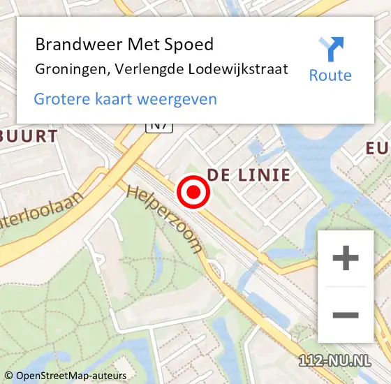 Locatie op kaart van de 112 melding: Brandweer Met Spoed Naar Groningen, Verlengde Lodewijkstraat op 22 december 2023 07:46