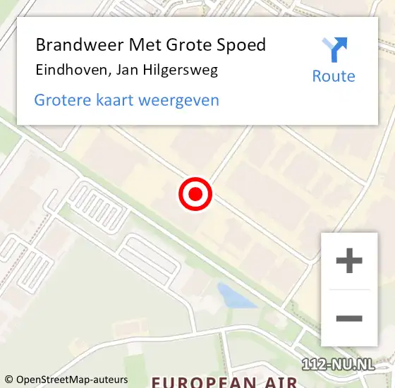 Locatie op kaart van de 112 melding: Brandweer Met Grote Spoed Naar Eindhoven, Jan Hilgersweg op 22 december 2023 07:52