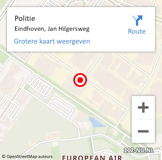 Locatie op kaart van de 112 melding: Politie Eindhoven, Jan Hilgersweg op 22 december 2023 08:17