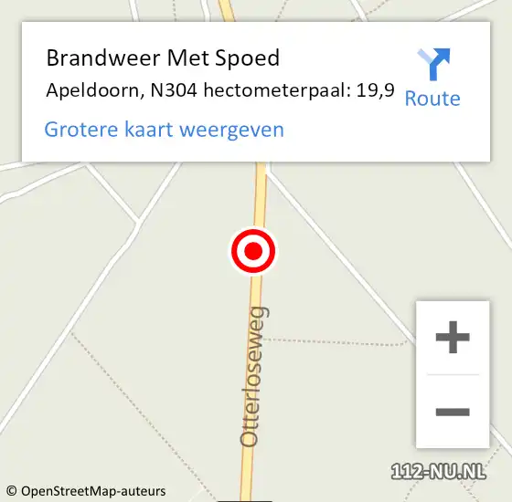 Locatie op kaart van de 112 melding: Brandweer Met Spoed Naar Apeldoorn, N304 hectometerpaal: 19,9 op 22 december 2023 08:51