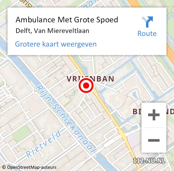 Locatie op kaart van de 112 melding: Ambulance Met Grote Spoed Naar Delft, Van Miereveltlaan op 22 december 2023 08:59