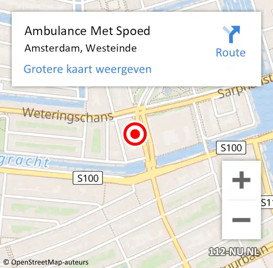 Locatie op kaart van de 112 melding: Ambulance Met Spoed Naar Amsterdam, Westeinde op 22 december 2023 14:10