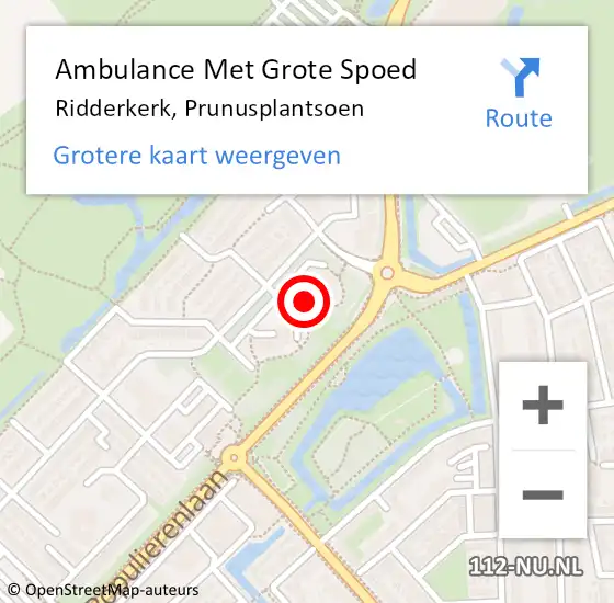 Locatie op kaart van de 112 melding: Ambulance Met Grote Spoed Naar Ridderkerk, Prunusplantsoen op 22 december 2023 14:47