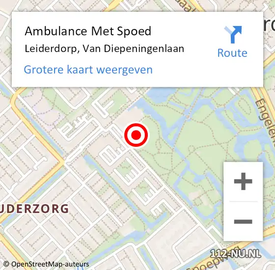Locatie op kaart van de 112 melding: Ambulance Met Spoed Naar Leiderdorp, Van Diepeningenlaan op 22 december 2023 15:35