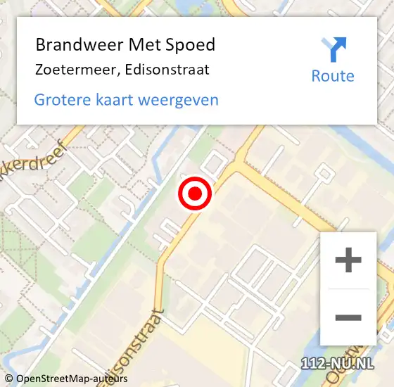 Locatie op kaart van de 112 melding: Brandweer Met Spoed Naar Zoetermeer, Edisonstraat op 22 december 2023 16:01