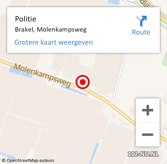 Locatie op kaart van de 112 melding: Politie Brakel, Molenkampsweg op 22 december 2023 17:15