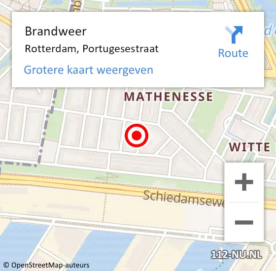 Locatie op kaart van de 112 melding: Brandweer Rotterdam, Portugesestraat op 22 december 2023 17:21