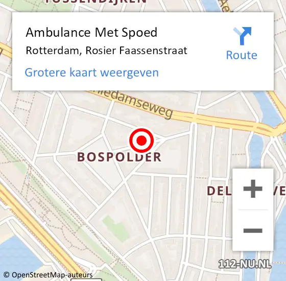 Locatie op kaart van de 112 melding: Ambulance Met Spoed Naar Rotterdam, Rosier Faassenstraat op 22 december 2023 17:39