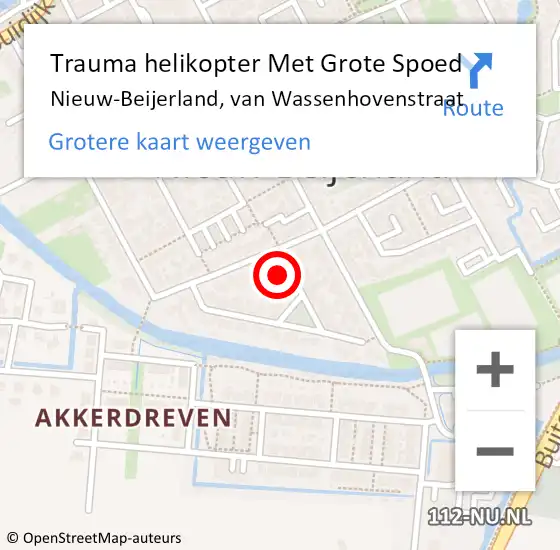 Locatie op kaart van de 112 melding: Trauma helikopter Met Grote Spoed Naar Nieuw-Beijerland, van Wassenhovenstraat op 22 december 2023 18:08