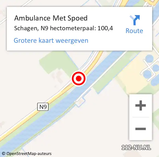 Locatie op kaart van de 112 melding: Ambulance Met Spoed Naar Schagen, N9 hectometerpaal: 100,4 op 22 december 2023 18:49