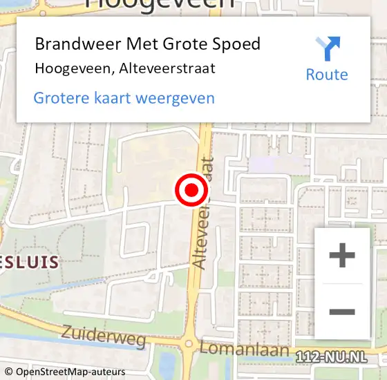 Locatie op kaart van de 112 melding: Brandweer Met Grote Spoed Naar Hoogeveen, Alteveerstraat op 22 december 2023 19:43