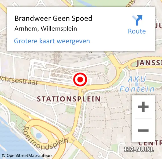 Locatie op kaart van de 112 melding: Brandweer Geen Spoed Naar Arnhem, Willemsplein op 22 december 2023 19:47