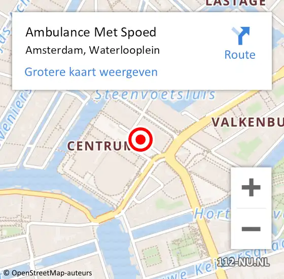Locatie op kaart van de 112 melding: Ambulance Met Spoed Naar Amsterdam, Waterlooplein op 22 december 2023 19:51
