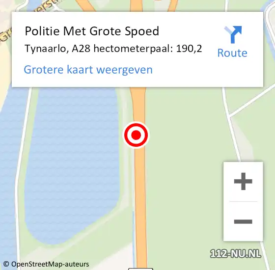 Locatie op kaart van de 112 melding: Politie Met Grote Spoed Naar Tynaarlo, A28 hectometerpaal: 190,2 op 22 december 2023 20:19