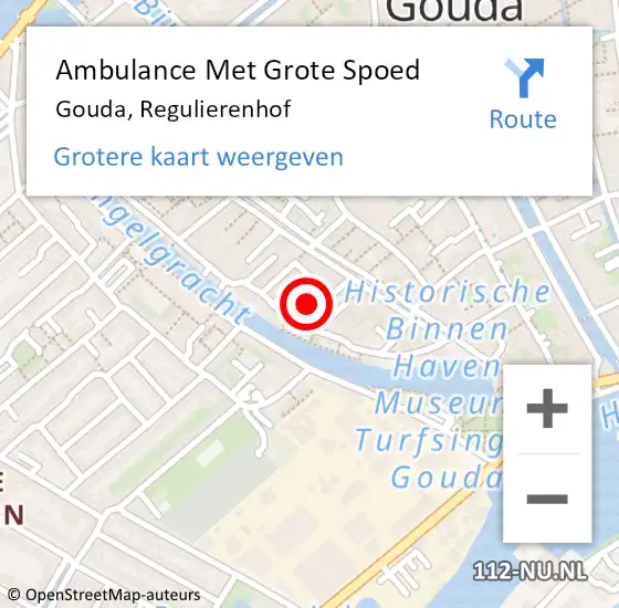 Locatie op kaart van de 112 melding: Ambulance Met Grote Spoed Naar Gouda, Regulierenhof op 22 december 2023 21:49
