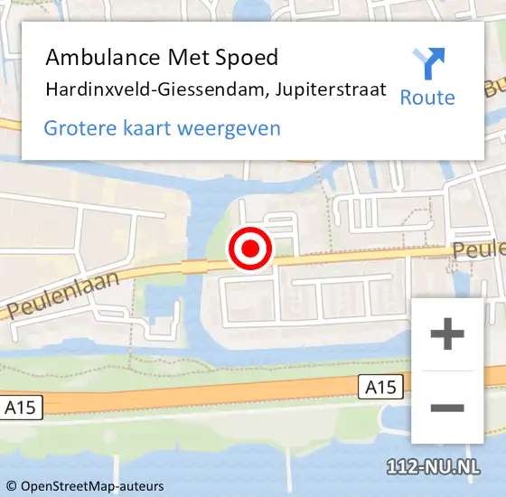 Locatie op kaart van de 112 melding: Ambulance Met Spoed Naar Hardinxveld-Giessendam, Jupiterstraat op 22 december 2023 22:46