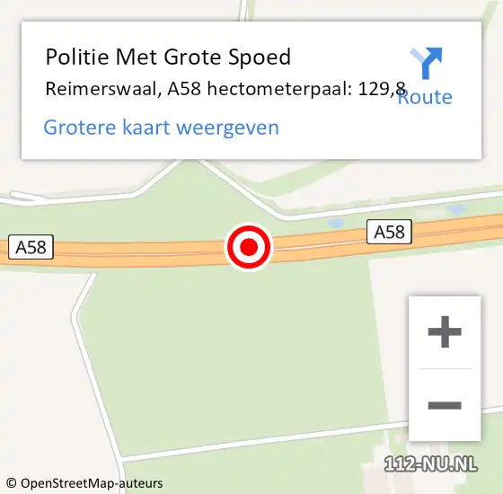 Locatie op kaart van de 112 melding: Politie Met Grote Spoed Naar Reimerswaal, A58 hectometerpaal: 129,8 op 22 december 2023 22:54