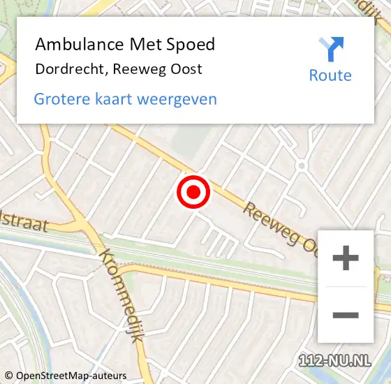Locatie op kaart van de 112 melding: Ambulance Met Spoed Naar Dordrecht, Reeweg Oost op 23 december 2023 01:01