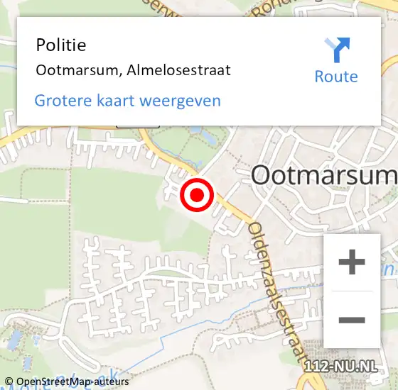 Locatie op kaart van de 112 melding: Politie Ootmarsum, Almelosestraat op 23 december 2023 01:13