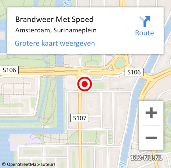 Locatie op kaart van de 112 melding: Brandweer Met Spoed Naar Amsterdam, Surinameplein op 23 december 2023 02:10