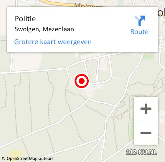Locatie op kaart van de 112 melding: Politie Swolgen, Mezenlaan op 23 december 2023 03:50