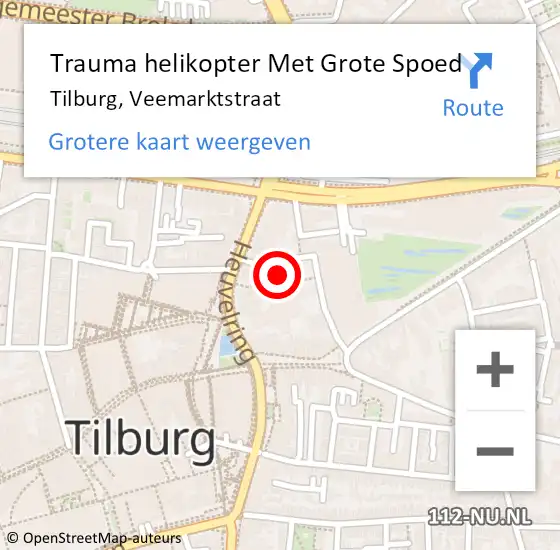 Locatie op kaart van de 112 melding: Trauma helikopter Met Grote Spoed Naar Tilburg, Veemarktstraat op 23 december 2023 04:08