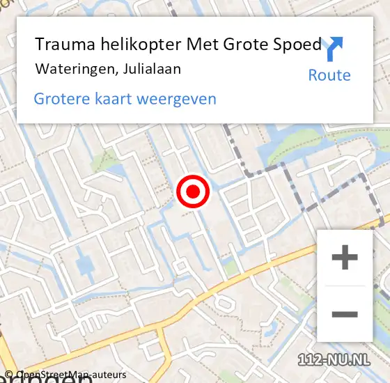 Locatie op kaart van de 112 melding: Trauma helikopter Met Grote Spoed Naar Wateringen, Julialaan op 23 december 2023 04:09